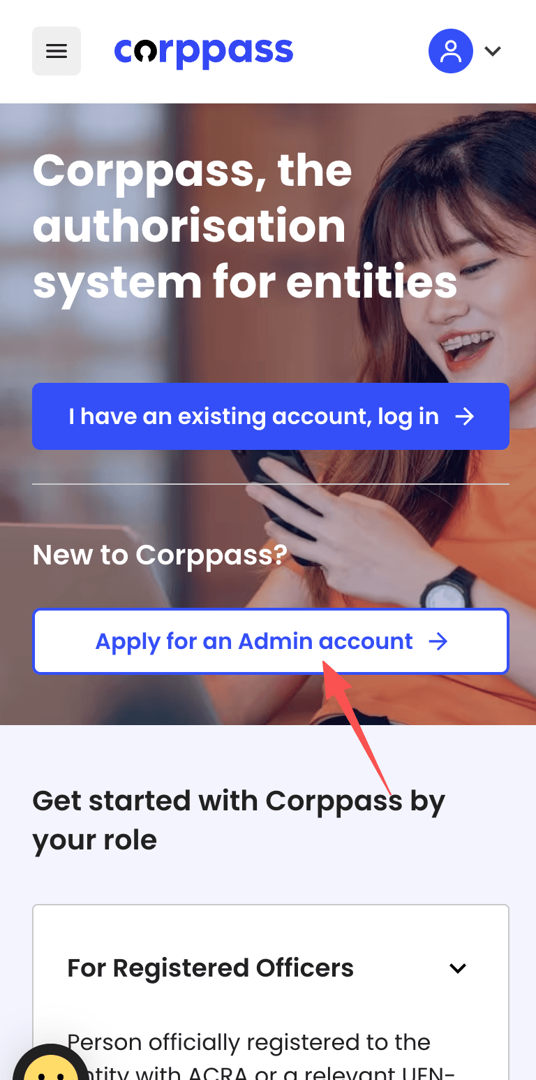 Corppass 申请管理员账户