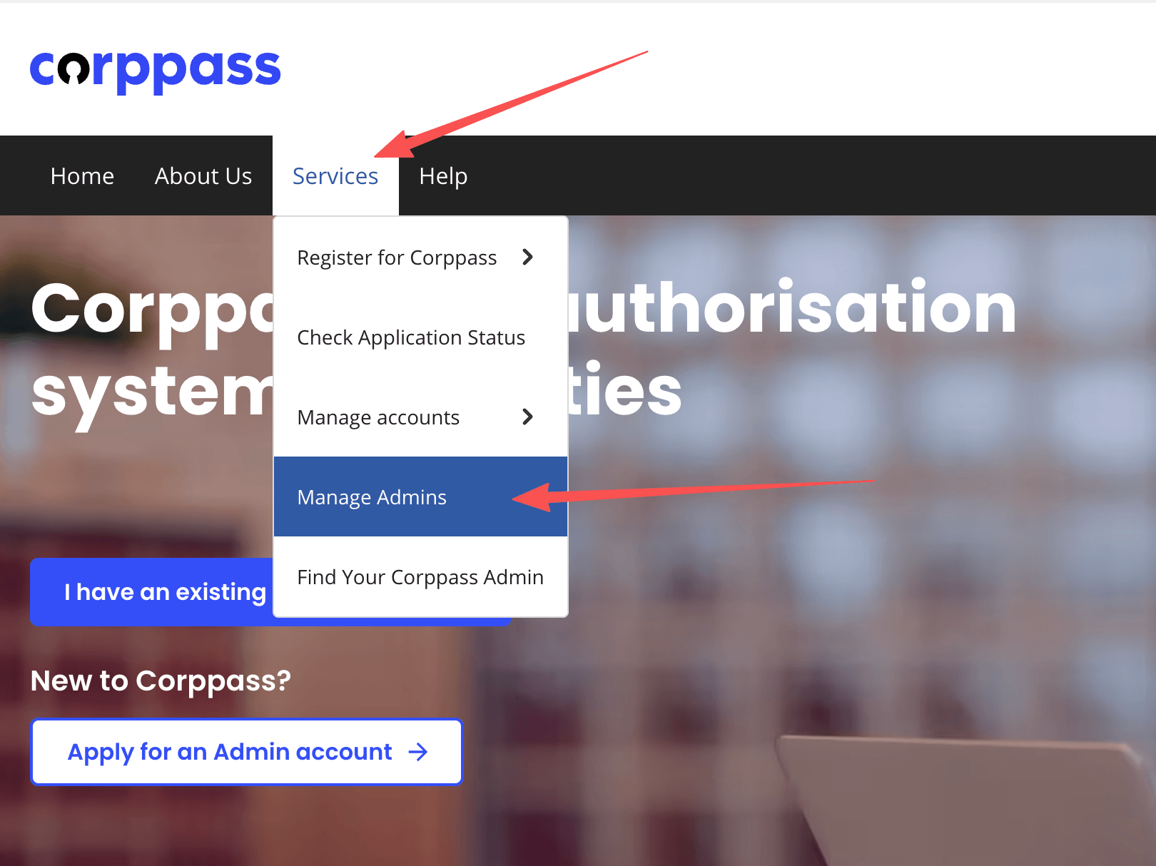 Corppass 管理管理员